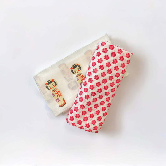 Kokeshi Dolls & Ume Plum Blossoms Swaddle Pair